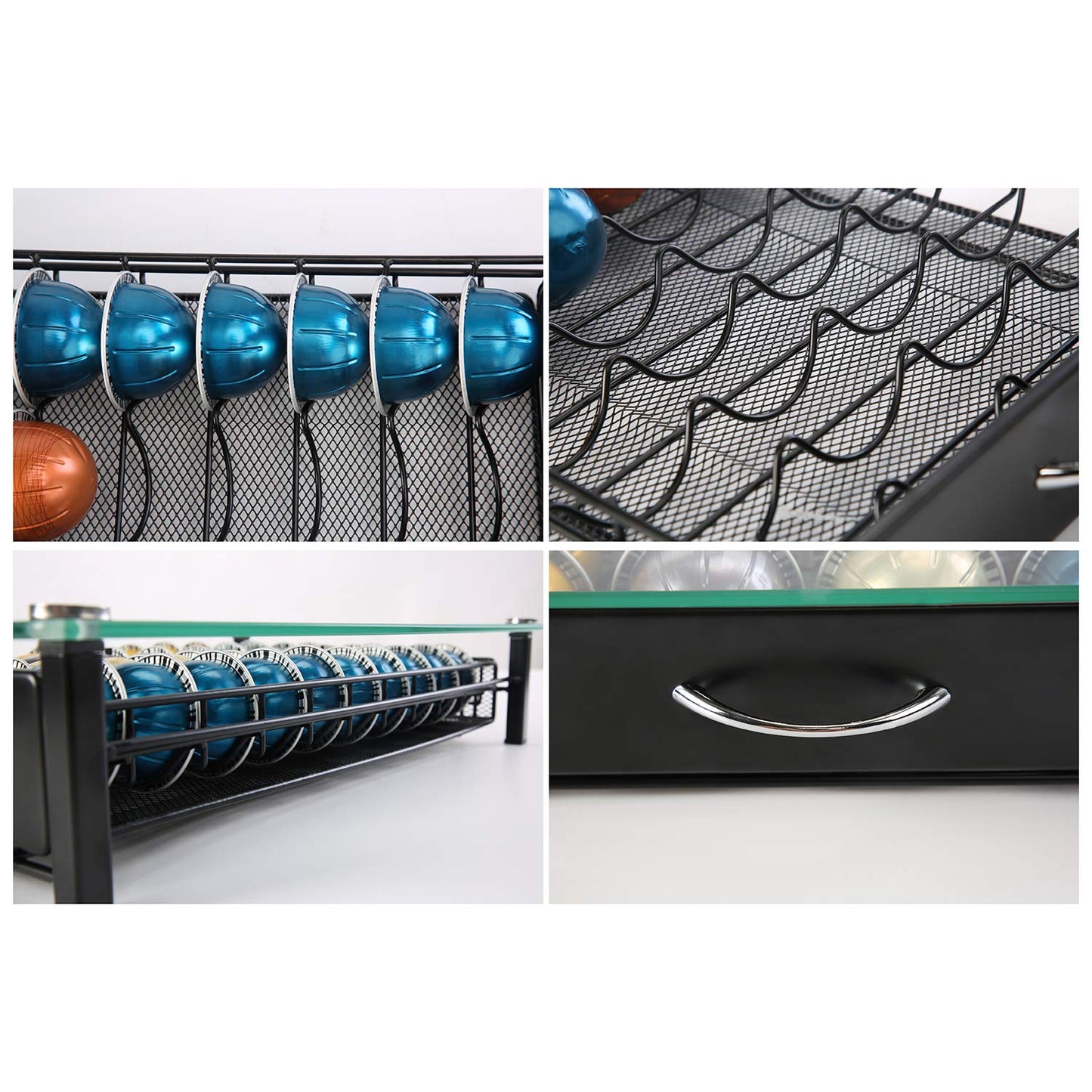 FlagShip for Nespresso Pod Holder Drawer Coffee Pod Organizer for Nespresso Capsule Holder Crystal Tempered Glass Storage Tray (40 Vertuo Pods Capacity)