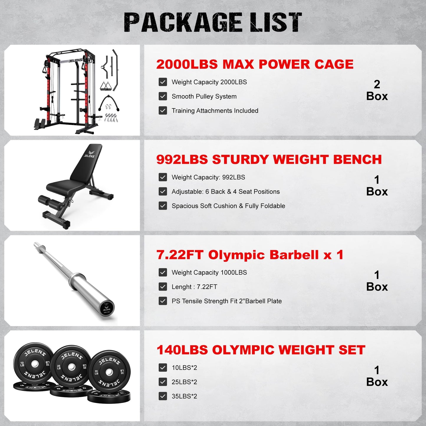 JELENS C21 Power Cage, 2000LBS Multi-Function Power Rack with Independent Dual Pulley System, All-in-One Squat Rack for Cable Crossover, Home Gym Workout Machine (Red,140LBS Black)