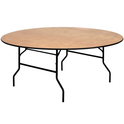 Flash Furniture Furman 6' Round All-Occasion Wood Folding Event Table, Foldable Round Portable Banquet Table with Wooden Top, Natural/Black