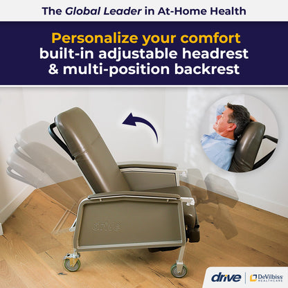 Drive Medical 3 Position Geri Chair Recliner, Reclining Chair with Armrests and Tray, Chocolate