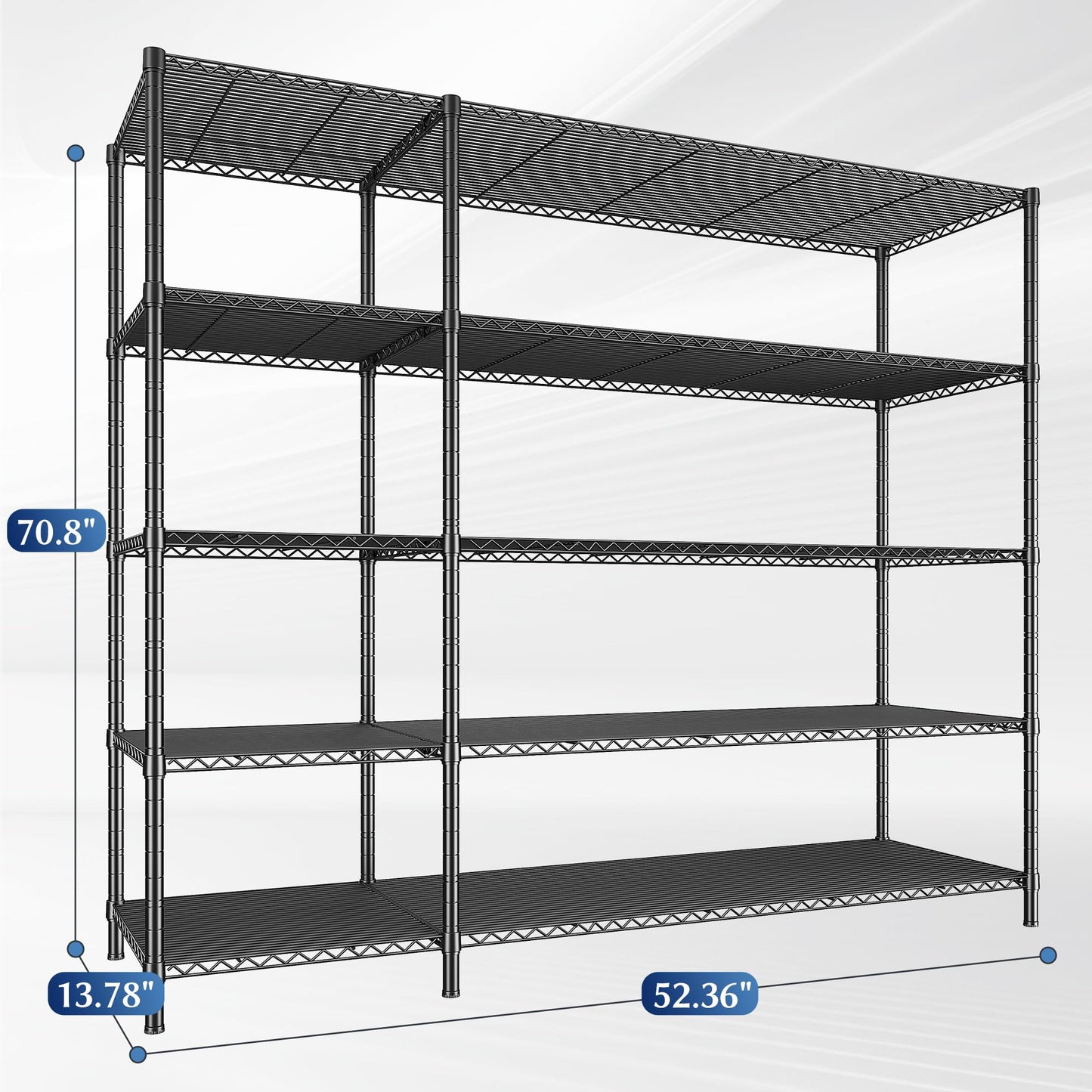 Romorgniz 70.8H Wire Shelving Rack, 5Tier Metal Shelving Unit,1200LBS Heavy Duty Storage Shelves,Adjustable Pantry Shelves, Metal Shelf and Storage Rack,Industrial Shelving 52.36W x13.78Dx70.8H,2PCS