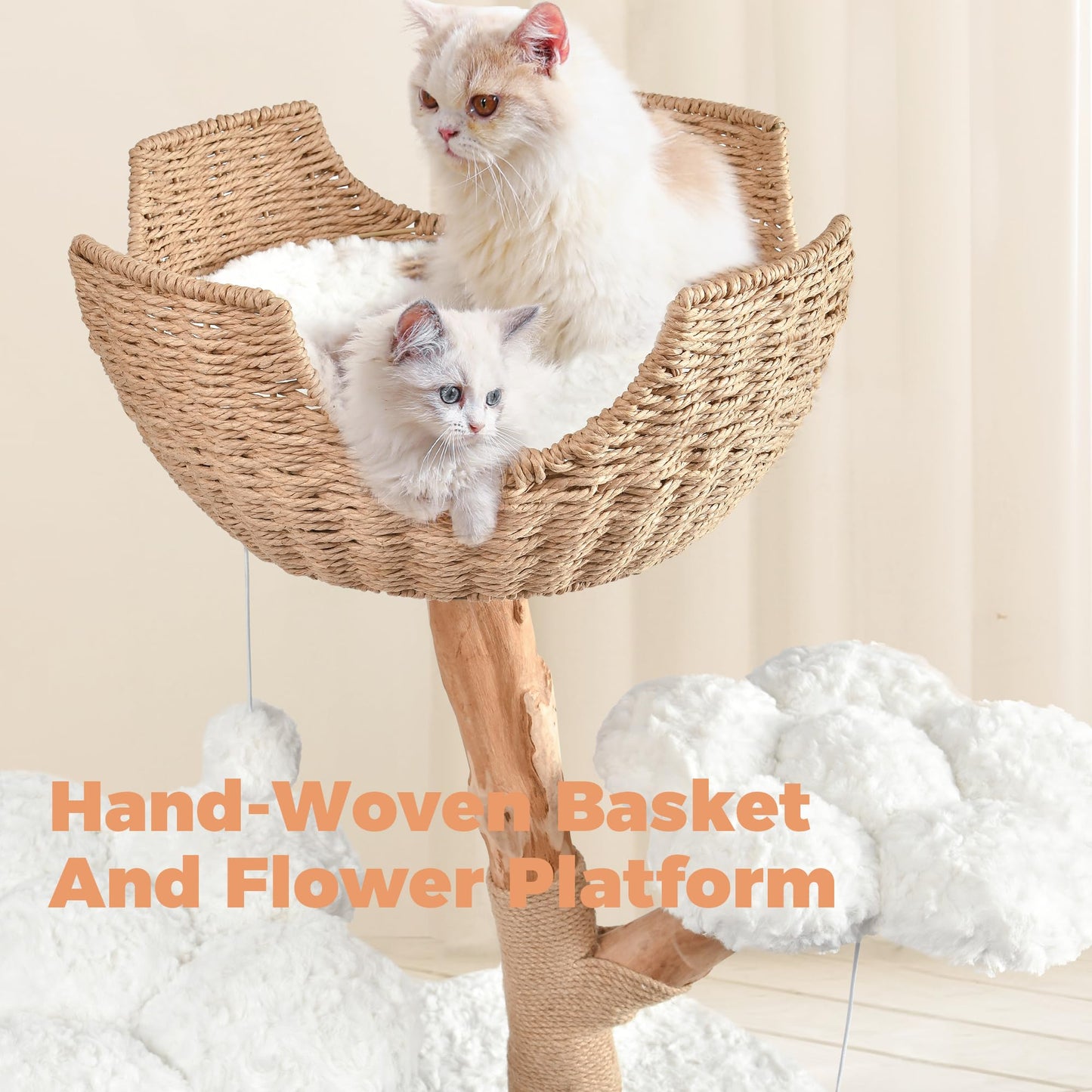 Easyego Modern Cat Tree, 40.5" Aesthetic Wood Cat Tree Tower for Large Cats, Luxury Cat Condo with Scratching Posts and Flower Platforms, Cat Furniture, White