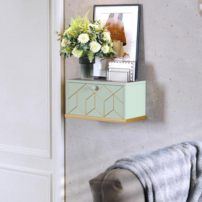 Modern Green Floating Nightstand with Flap Door - Compact Wall-Mounted Design