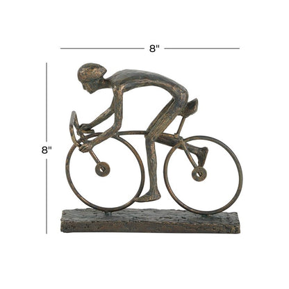 Deco 79 Polystone People Decorative Sculpture Home Decor Statue with Bike, Accent Figurine 9" x 3" x 8", Bronze