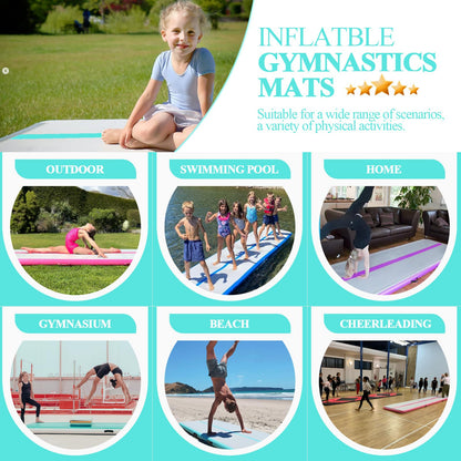 Gymnastics Mats, Air Mat Tumble Track 20FT 8 Inch Thickness Inflatable Training with Carry Bag Electric Pump For Home Use, Cheerleading, Yoga, Water Exercise (Green)