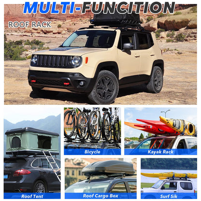 ROSY PIXEL 4Pcs Roof Rack Side Rails + Cross Bars for 2016-2023 Jeep Renegade Rooftop Luggage Rack Black