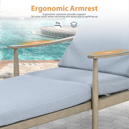 HAPPATIO Outdoor Chaise Lounge Set of 2, Aluminum Pool Lounge Chair with Adjustable Backrest, Cushion, Curved Armrest, and Side Table, Outdoor Lounge Chair for Beach, Yard, or Poolside (Brown)