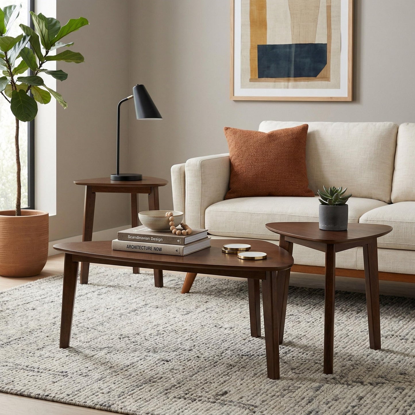 Signature Design by Ashley Lyncott Mid-Century Modern Table, Set of 3, Medium Brown