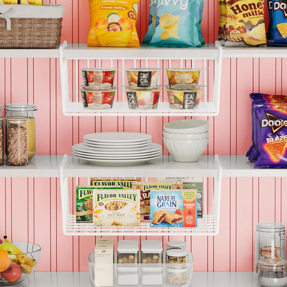 SUFAUY Under Shelf Basket Organizer, Slides Under Cabinet Shelf Storage Bin Holds up to 22lbs, 6 PCS (White)