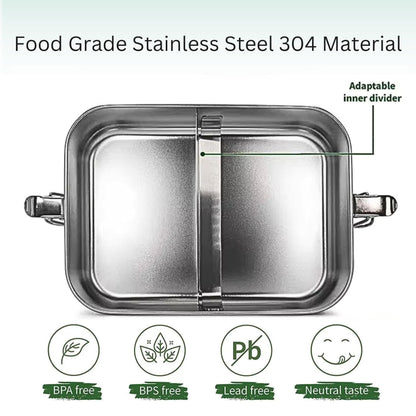 Bambuood Premium Stainless Steel Bento Lunch Box. Eco-Friendly Meal Storage, Food Container With 100% Leak-Proof Bamboo Lid. For Adults, Work, Travel Use. Free Bamboo Cutlery. LARGE (41 oz)
