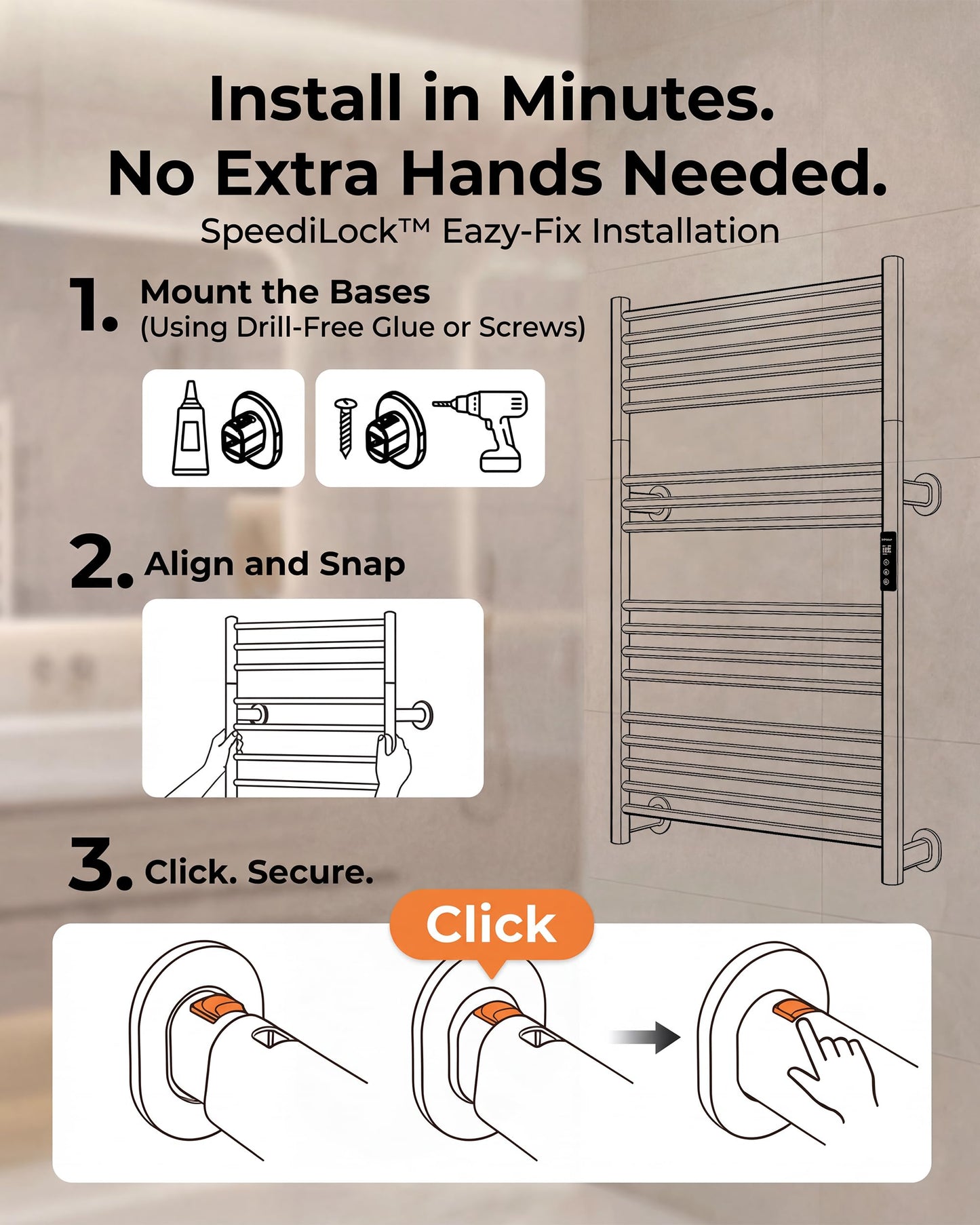Caldayx High-Density Foldable Heated Towel Rack, Smart Dual-Zone App/Voice Control Towel Warmer Rack, GFCI Plug-in/Hardwired, Wall-Mount, Drill-Free Install, Brushed, CA3-900X550-Ultra-S