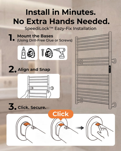 Caldayx High-Density Foldable Heated Towel Rack, Smart Dual-Zone App/Voice Control Towel Warmer Rack, GFCI Plug-in/Hardwired, Wall-Mount, Drill-Free Install, Brushed, CA3-900X550-Ultra-S