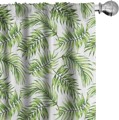 Ambesonne Palm Leaf Window Curtains, Exotic Tropical Leaves Watercolor Art Style Jungle Luau Hawaii, 2-Panel Set 28" x