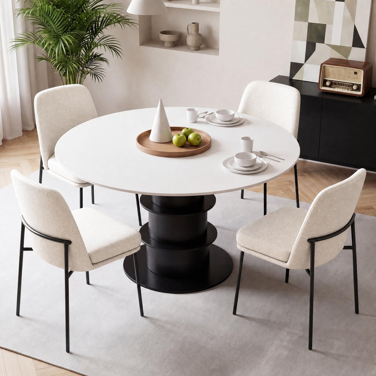 COLAMY Dining Chairs Set of 4, Modern Dining Chairs, Fabric Upholstered Dining Chairs, Kitchen Chairs with Curved Back and Metal Legs for Dining Room Kitchen Restaurant, Beige