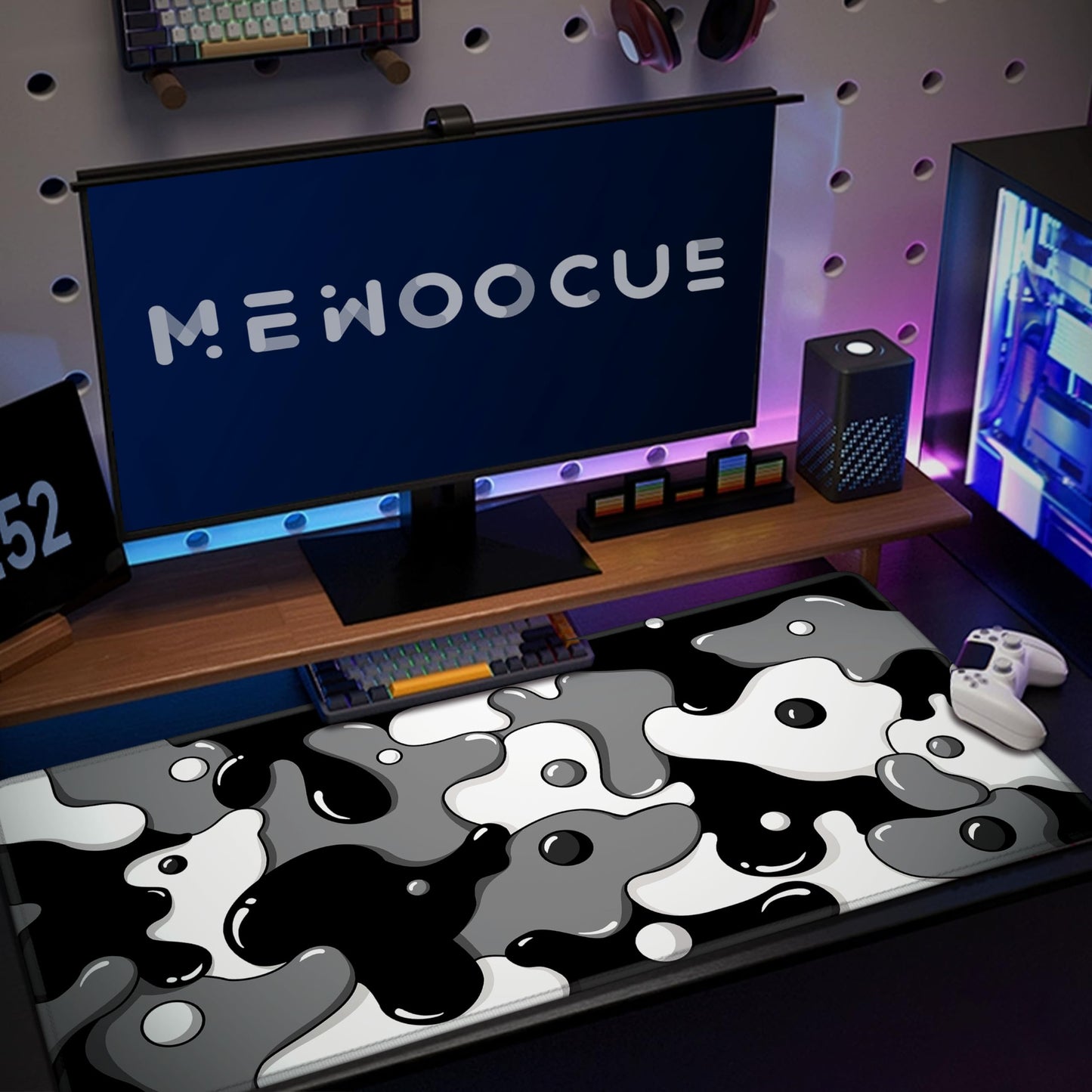 MEWOOCUE® Gaming Mouse Pad for Desk,Large Cute Black White Mousepad Laptop,Japanese Grey Anime Mouse Mat,Long XXL Waterproof Keyboard Pads,Big Non-Slip Mouse Pads for Game Office Home（31.5 x 15.7 in）