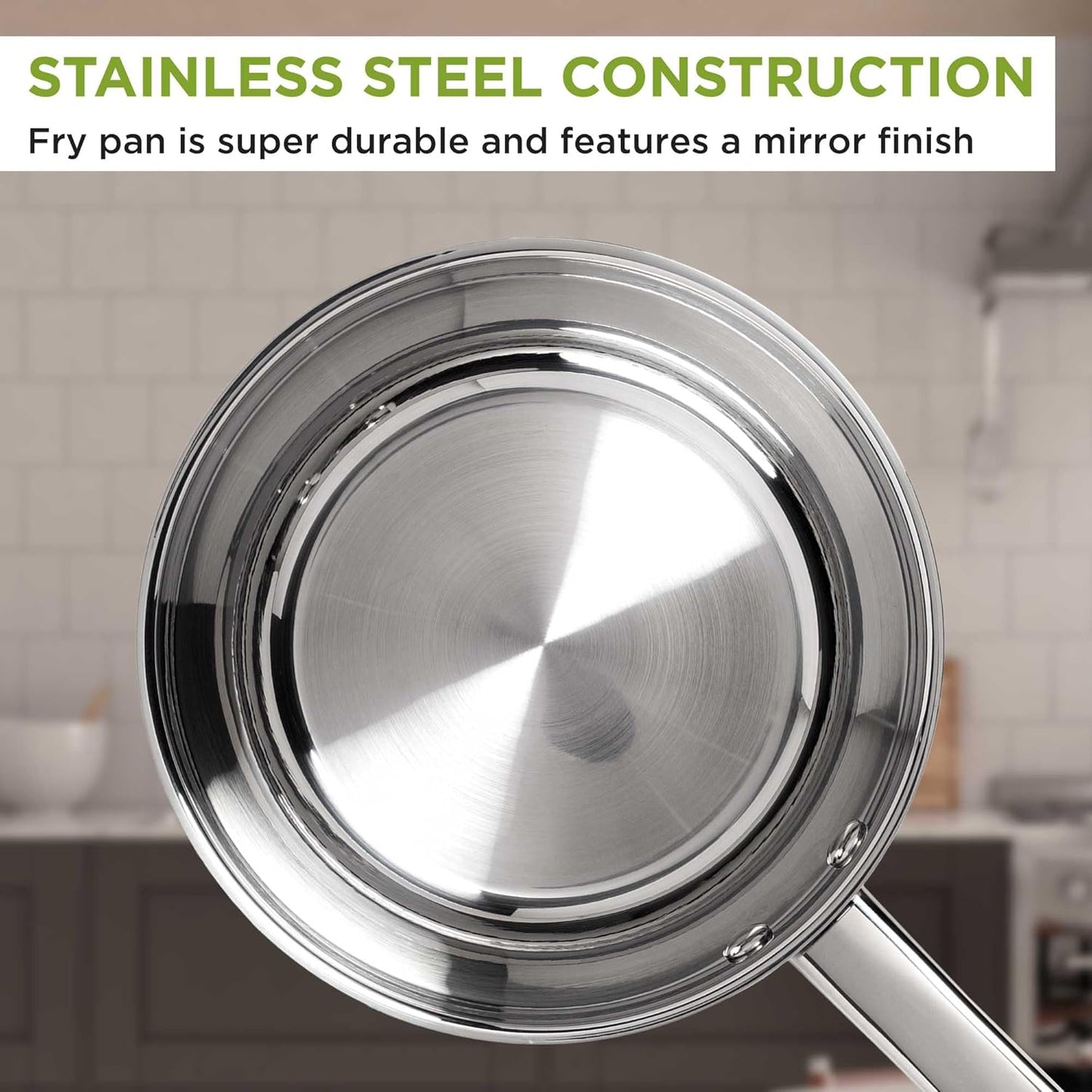 Ecolution Classic 8-Inch Stainless Steel Fry Pan, Professional Quality Sauté, Comfort Grip Riveted Handles