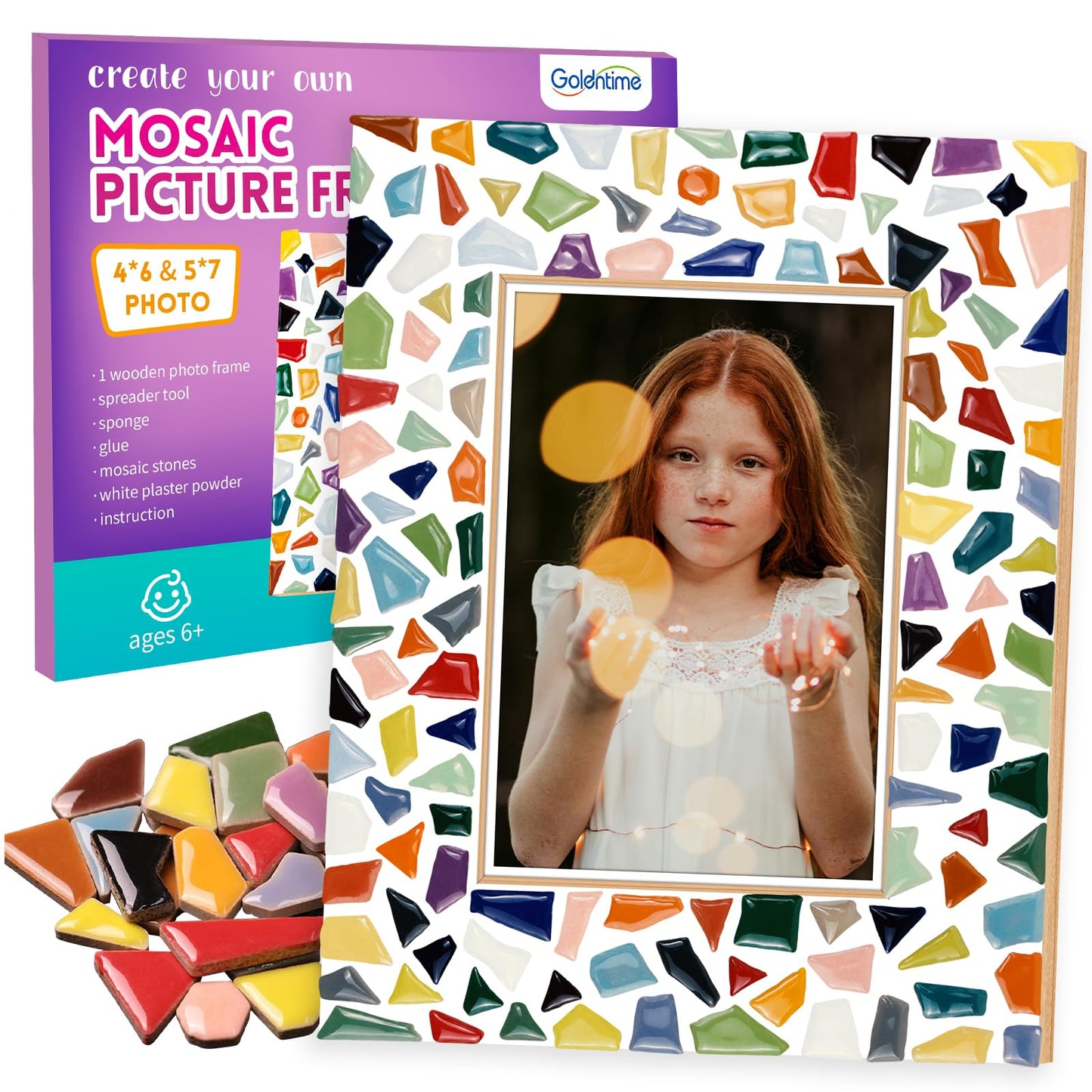 goldentime Decorate Your Own Mosaic Picture Frame - DIY Mosaic Craft Kits Fun Arts and Crafts for Adults Christmas Valentine Birthday Mother’s Day Gifts