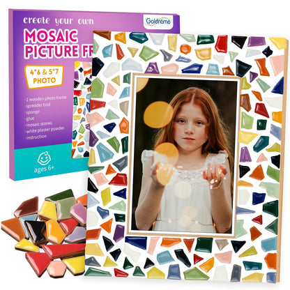 goldentime Decorate Your Own Mosaic Picture Frame - DIY Mosaic Craft Kits Fun Arts and Crafts for Adults Christmas Valentine Birthday Mother’s Day Gifts