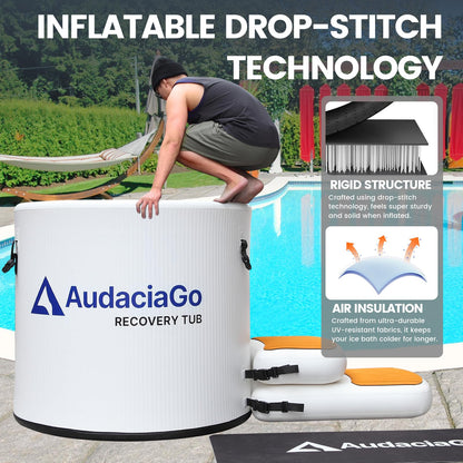 XXL Ice Bath Tub for Athletes, Compatible with Water Chillers, 186-Gallon Inflatable Cold Plunge Tub with Insulated Lid, Step, Water-Absorbent Mat, Portable for Outdoor & Indoor Recovery