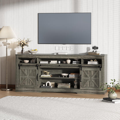 IDEALHOUSE Farmhouse TV Stand for 75 Inch TV, Entertainment Center with Storage Cabinets and Sliding Barn Doors, Media TV Console Table for Living Room Bedroom (27.6" H Oak)
