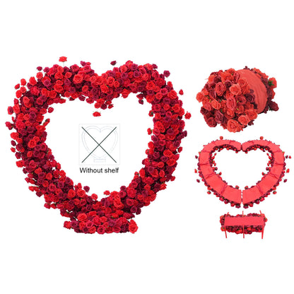 Fabric Cloth Base Artificial Flower Arrangement Decorative Heart Shaped Wedding Arch Backdrop Marriage Proposal Outdoor Party Event Decoration (Dark Red & Red Flowers no Arch)