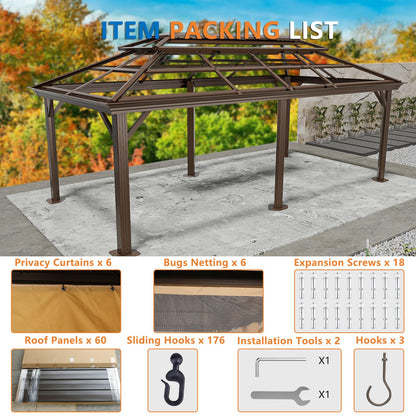 HOTEEL 12x20 Hardtop Gazebo on Clearance with Metal Roof & Drainage System, Heavy Duty Galvanized Steel Gazebo with Aluminum Frame, Privacy Curtains and Netting, for All-Weather, Brown(2026 Upgraded)