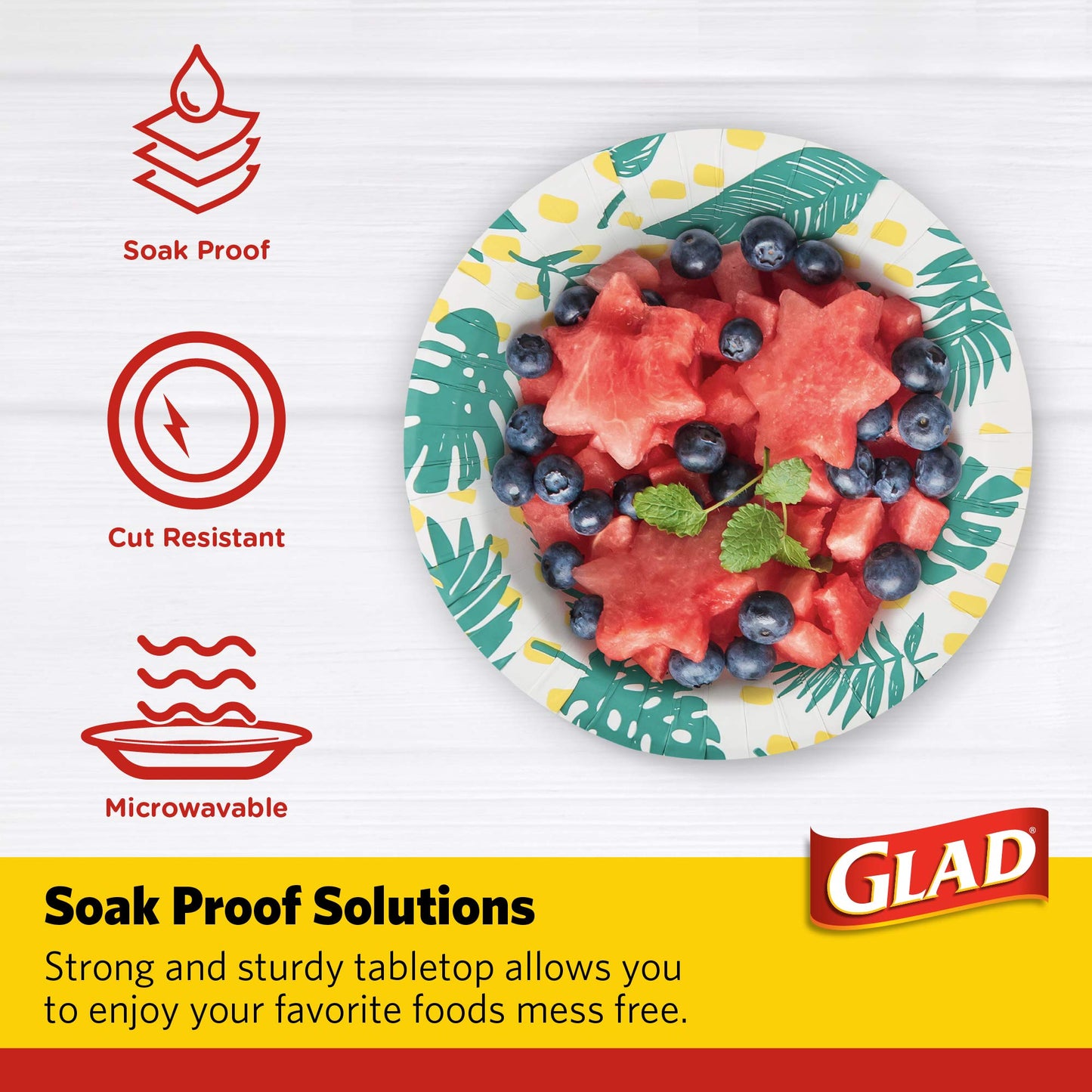 Glad Soak-Proof Palm Leaves Paper Bowls, Heavy-Duty Round Disposable Bowls for Soup, Salad and Snacks, Cut-Resistant and Microwave Safe for Daily Meals, Picnics and Parties, 16 Ounce, 50 Count