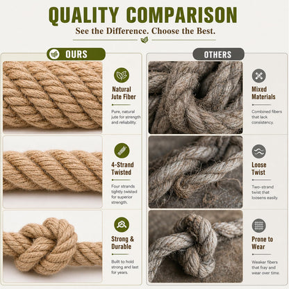 Natural Jute Rope Thick Hemp Rope (1/2 Inch x 150 Feet) Strong Jute Twine for DIY Crafts Gardening Hammock Home Decorating
