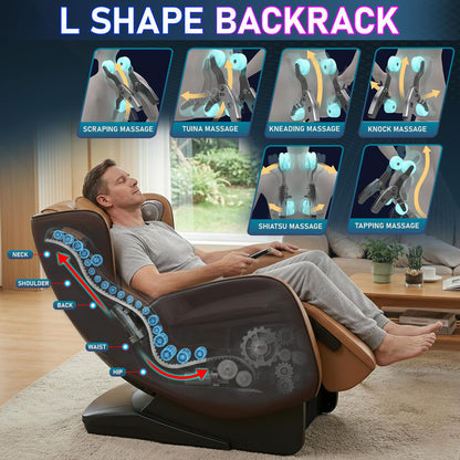 BestMassage Full Body Massage Chair,Speed Adjustment Zero Gravity Massage Ergonomic Armrest Chair with LED Ambient Lighting, Manual Control Panel Bluetooth Music and Movable Casters(Brown)