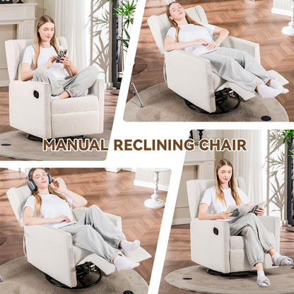 COMHOMA Nursery Rocking Chair Teddy Upholstered Swivel Rocker Recliner Manual Glider Reclining Chair for Living Room Bedroom Offices (Beige,1 PCS)