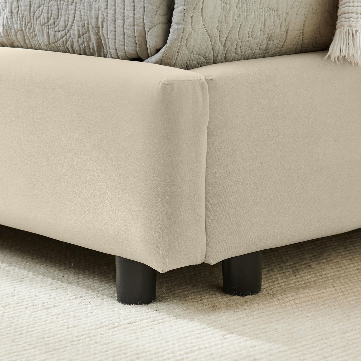 DNYN L-Shaped Velvet Daybed with Backrest and Armrest for Bedroom/Guest Room, Full Size Upholstered Sofabed Frame with Wooden Slats Support, No Box Spring Needed & Easy Assemble