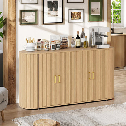 GarveeHome 63" Sideboard Buffet Cabinet with Storage, Modern Fluted Accent Credenza with Adjustable Shelves, Wood Coffee Bar with Curvy Edge, Console Table for Living Room Kitchen Dining Room Hallway