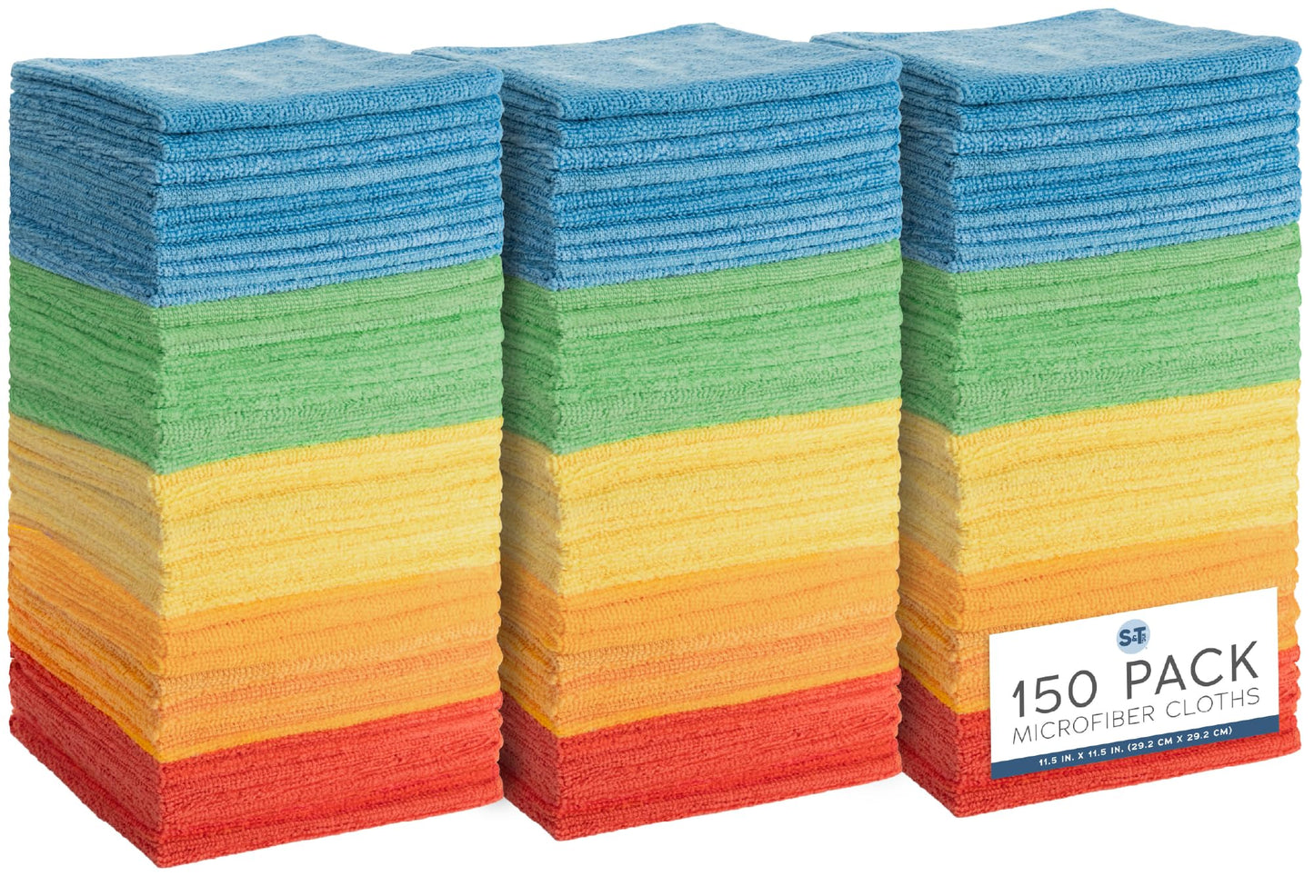 S&T INC. 150 Pack Microfiber Cleaning Cloth, Bulk Towels for Home, Reusable Microfiber Towels for Cars, Cleaning Rags, Assorted, 11.5 Inches x 11.5 Inches, 150 Count