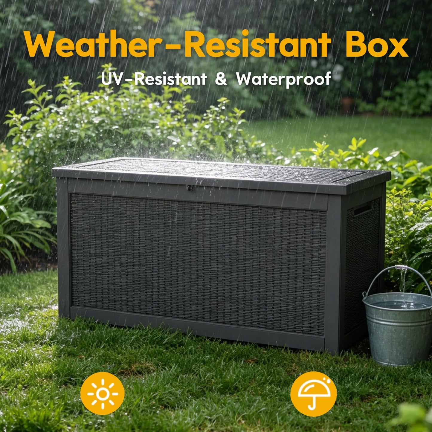 LAUSAINT HOME 280 Gallon Colossal Resin Deck Box with Hydraulic Pistons - Grand Estate Size Waterproof Outdoor Storage Bench, Lockable Patio Furniture Locker for Pool and Backyard (Black)