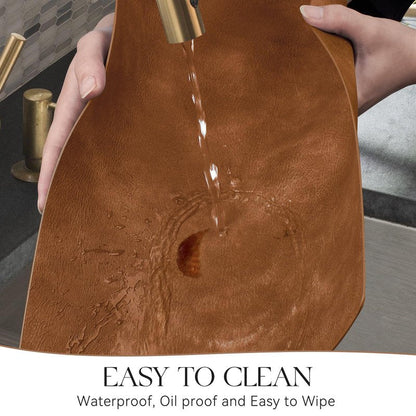 MOSAYT Vinyl Placemats Set of 8-12 X 17 Inch - Faux Leather 100% Waterproof Oil-Proof Wipeable PU Place Mats, Heat Resistant Reversible Table Mats for Kitchen, Dining, Outdoor (Reddish Brown)