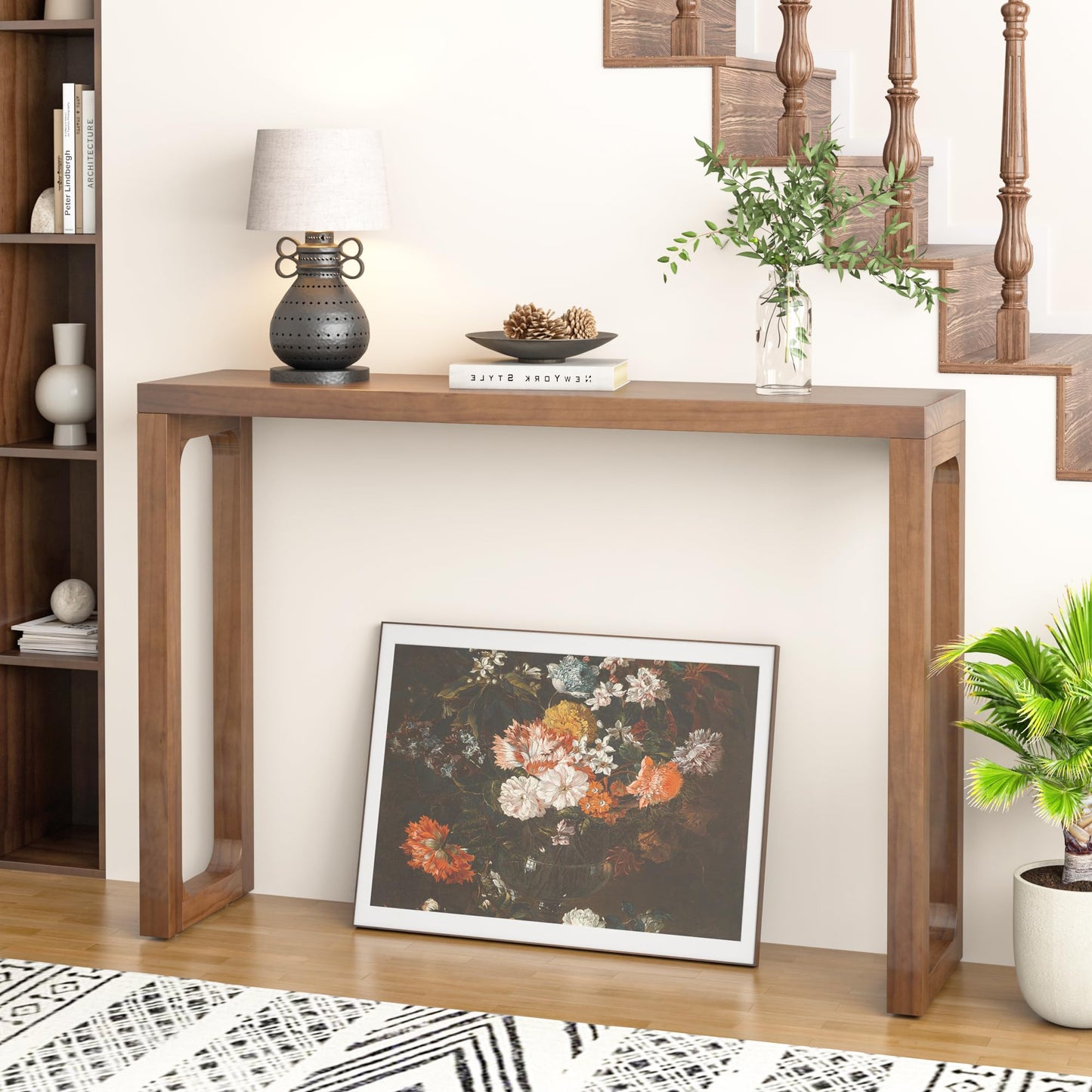 ENPKLUTE Solid Wood Console Table - Narrow Entryway Table, 47.2 Inch Sofa Tables Behind Couch, Farmhouse Console Tables for Entryway, Hallway, Living Room, Foyer, Easy Assembly - Walnut