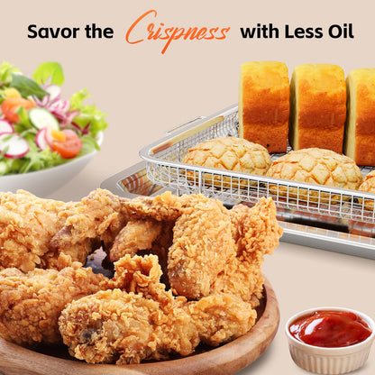 Air Fryer Basket for Oven, 2 Set Oven Air Fryer Basket and Tray with 60 PCS Parchment Papers, DEGOVIN Crisper Tray Non-stick Stainless Steel Air Fry Pans for Convection Oven(14.88" ×10.98"&13" × 9.7")