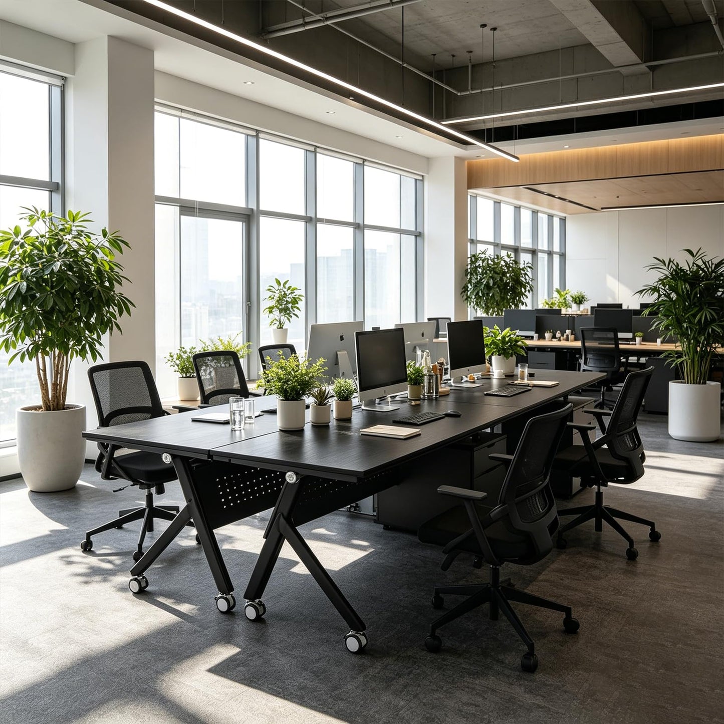 Mobile Folding Conference Table with Wheels,6 Pack Modern Conference Room Tables for 6-12 Person,55.1IN Training Locking Rolling Meeting Conference Tables with Flip-Top for Office Classroom Business