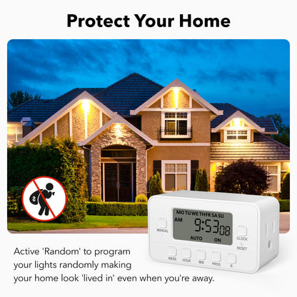 BN-LINK 7-Day Heavy Duty Digital Timer with Dual Outlet, LCD Display, 3-Prong Programmable Design, for Lights, Fans, Coffee Machine, Home, Kitchen, Office, Indoor Use, 125V 15A 1875W, 1 Pack