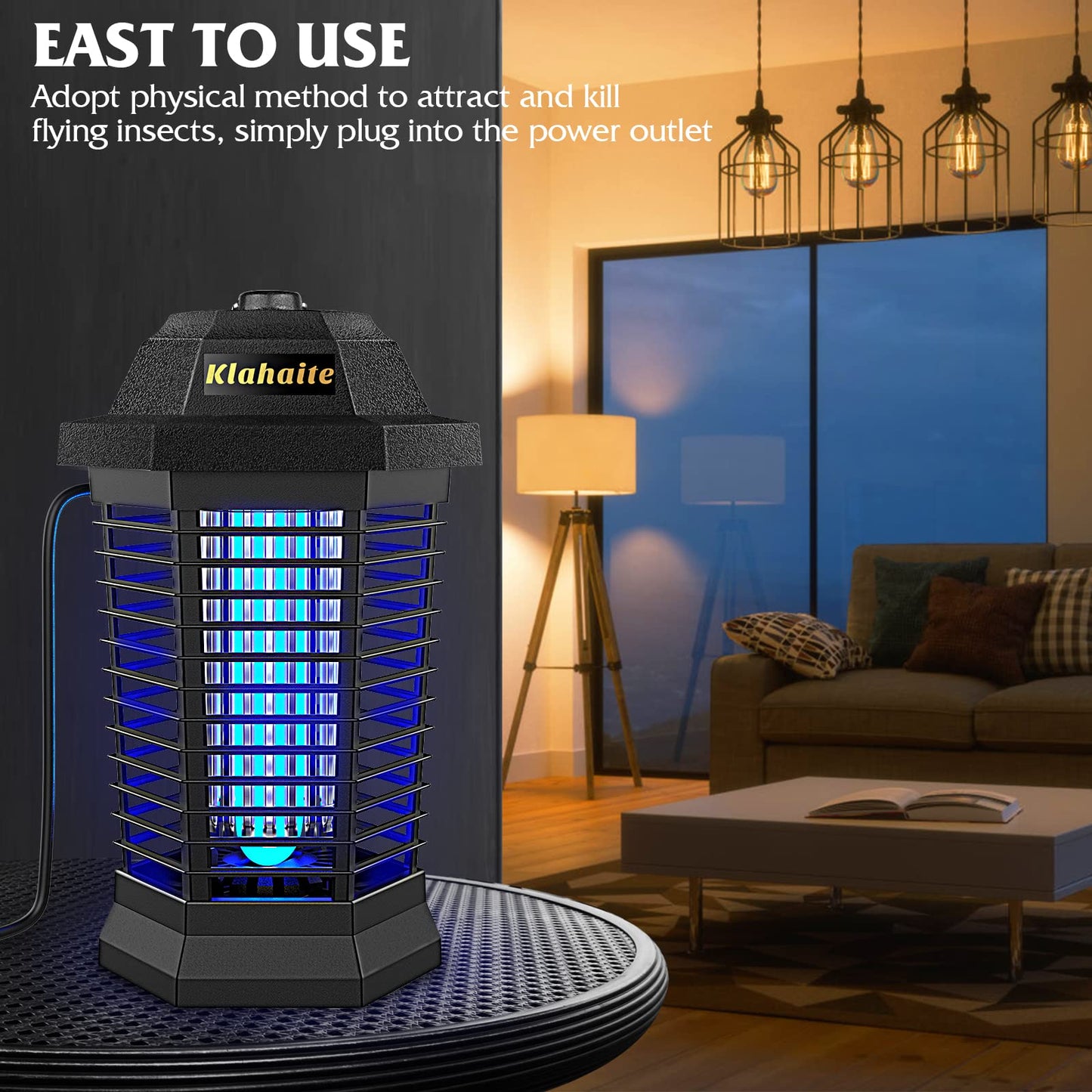 Klahaite Bug Zapper Outdoor, Mosquito Zapper, Fly Traps Fly Zapper,Mosquito Repellent Outdoor Patio and Backyard Covers 1/2 Acre, 4200V Powerful Grid, ABS Fireproof Plastic Outer