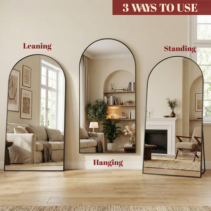 Suidia 86"x46" Arched Full Length Mirror with Stand, Full Body Mirror with Aluminum Frame, Freestanding/Leaning/Wall-Mounted, Floor Mirrors for Bedroom, Living Room, Entryway, Dressing Room, Black