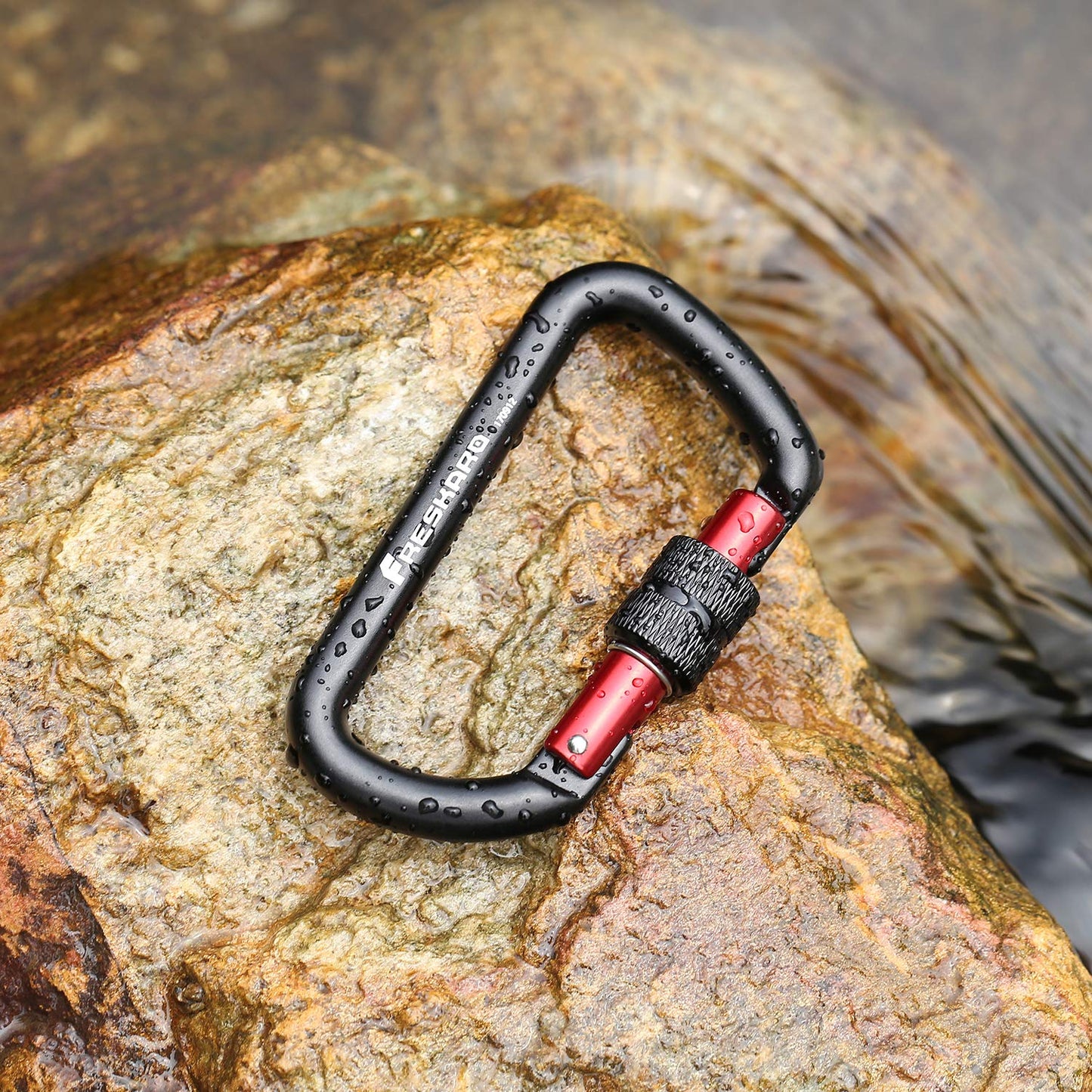 FresKaro Carabiner Clip, Locking and Small, Heavy Duty Carbineers, Key and Keychain Clips, Black Karabiner 3inch, Aluminum, D-Ring, for Belt, Hammock, Weight Bearing, Hiking, Dog Crate, 2Pack