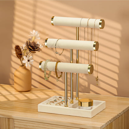 3 Tier Bracelet Holder Display - Detachable T Bar Beige Velvet Bracelet Holder, Jewelry Holder Organizer for Bracelet, Necklace, Watches, Rings