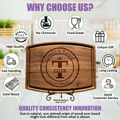 Personalized Cutting Board - Custom Engraved Wood Charcuterie Board - Customized Bridal Shower, Wedding, Engagement, Anniversary and Housewarming Gifts - Best Gift Idea for Couples, Parents, Family