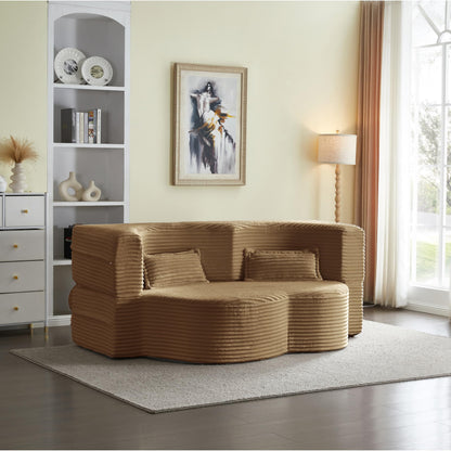 Ball & Cast 78" Convertible Sleeper Sofa Bed with Pillows, Corduroy Folding Mattress Couch Bed, Floor Futon Sofa Comfy Compressed Cloud Couch for Living Room,Camel