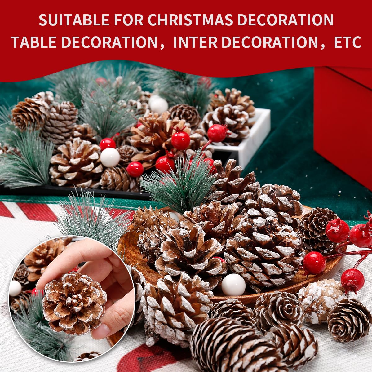 Biubumtu 108 Pcs Christmas Ornaments Pine Cones Berry Pine Branch Set Xmas Decorations for Home, Pinecones for Crafts Vase Filler Wreath Christmas Table Decor