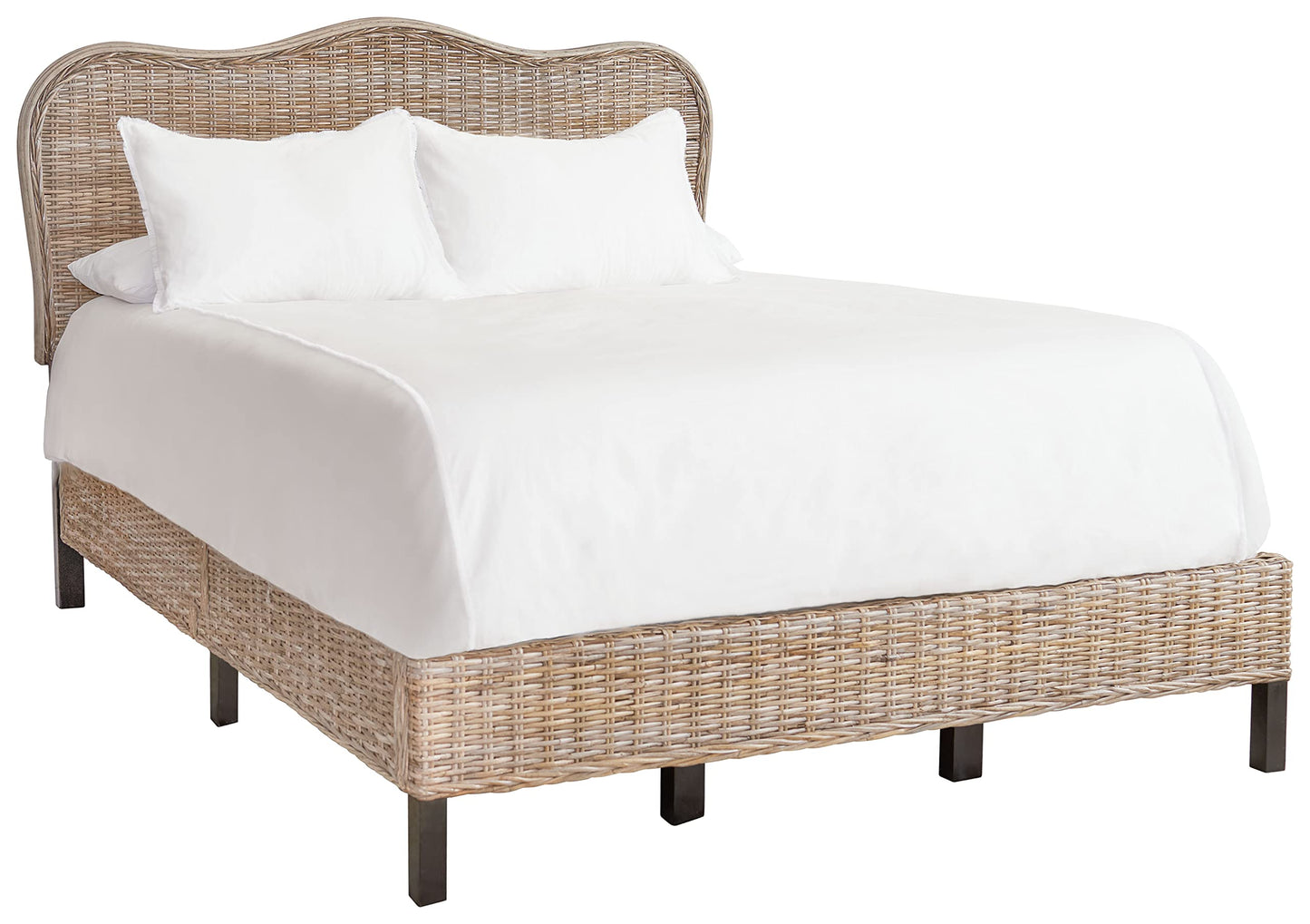 SAFAVIEH Home Collection Daejon Coastal Rattan Legs Camelback Headboard Full Size Bed BED8001A-F, Grey/Espresso
