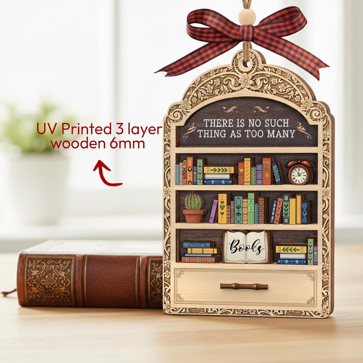 Book Lovers Gifts for Women, Valentines Day Gifts for Teacher, Librarian, Reader, Bookworm, Book Ornament Faux Stained