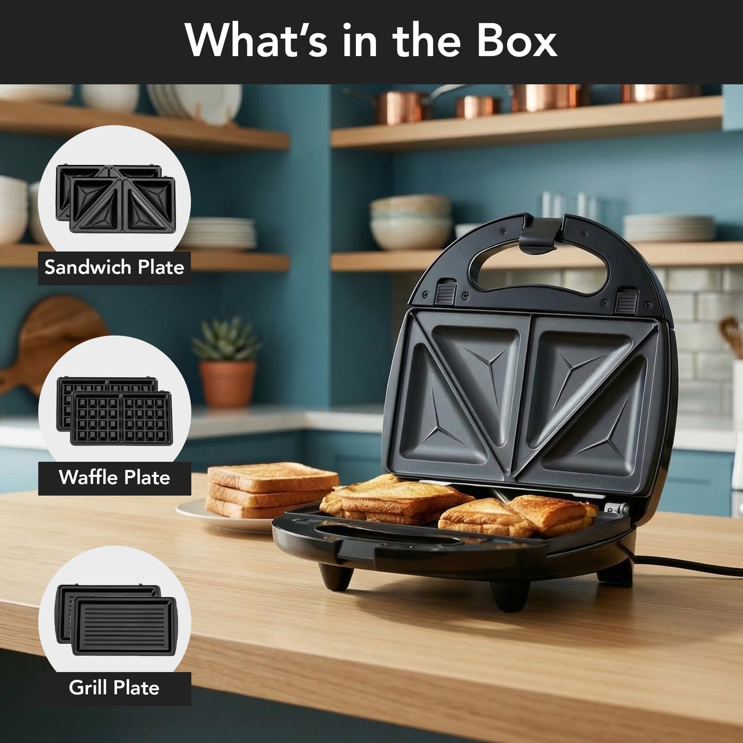 OVENTE 3 in 1 Electric Sandwich Maker, Panini Press Grill and Waffle Iron Set with Removable Non-Stick Plates, Perfect for Cooking Grilled Cheese, Tuna Melts, Burgers, Steaks and Snacks, Black GPI302B