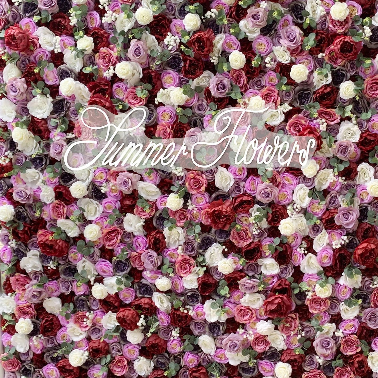 ERoomQ Fuchsia Color Rose Artificial Flower Wall Panels with Clothes Fabric Back,Wedding Party Bridal Shower 3D Romantic Rose Green Leaves Wall Backdrop,3x3m/10x10FT